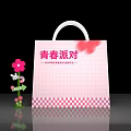 Colorful Guide Sign with Pink Shopping Bag Grid Pattern and Flower Decoration for Youth Party