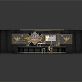 Wooden Bar Counter With Pendant Lights Flame Screen Wall Sign And Woman Sitting On Stools