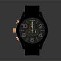 Black Analog Watch With Number Markers Subdials Black Strap And Gold Crown