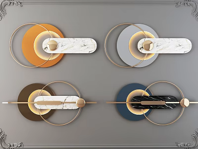 Modern Luxury Wall Decor With Circular Gold Rings Marble Panels And Feather Accents 3d model