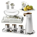 Elegant Silver Cups with Ice Cubes Trays and Pears on Books in Home Decor