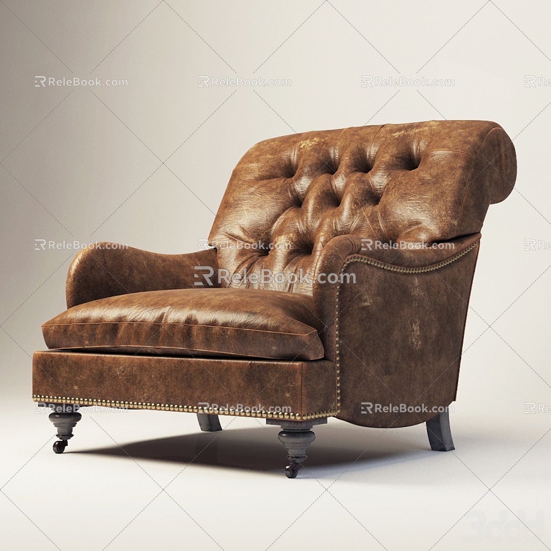 American Style Single Sofa European Style Leather Sofa Sofa Chair 3d model