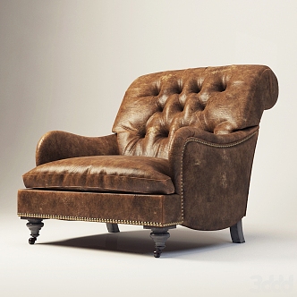 American Style Single Sofa European Style Leather Sofa Chair 3d model