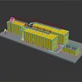 Yellow Modular Industrial Plant Design With Multiple Buildings And Metal Platforms