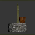 Green Hand Water Pump With Orange Bucket On Stone Base