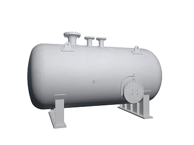 Industrial Horizontal Storage Tank With Top Connections Base Supports And Flange Cover 3d model