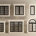 Modern Casement Windows with Various Designs White Frames and Black Sashes 3d model