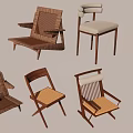Single Chairs In Various Styles With Wooden Frames And Woven Seats