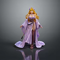 Game Movie Character With Long Blonde Hair In Elegant Purple Kimono Outfit Holding Sword