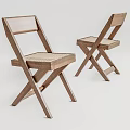 Two Wooden Leisure Chairs With Crossed Legs Frame And Woven Seat Design