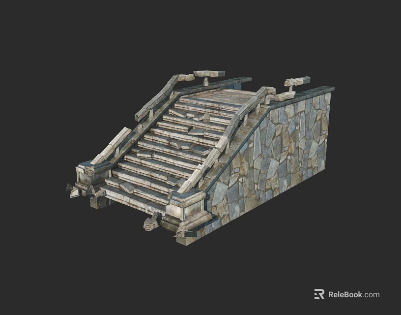 Traditional Stone Staircase With Decorative Walls And Ornate Railings Design 3d model 