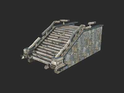 Traditional Stone Staircase With Decorative Walls And Ornate Railings Design 3d model
