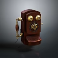 Vintage Wooden Telephone With Brass Dial And Curved Handset Design