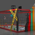 C919 Themed Exhibition Display With Red Frame Black Mesh Fence Neon Signs And Model Planes