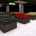Fruit Store Interior With Colorful Fresh Fruits On Wooden Display Shelves