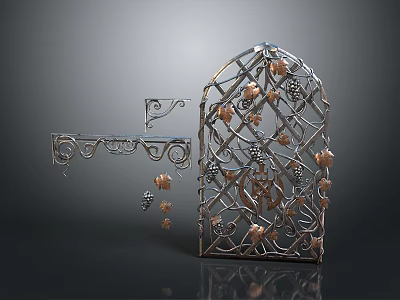 Decorative Iron Metal Art Piece With Grape Leaf And Curved Scroll Details 3d model