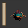3D Female Character In Traditional Blue Orange Dress With Turban And Scroll