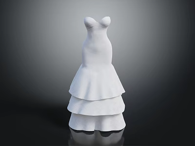 Fashionable Elegant White Strapless Dress With Layered Flared Skirt Design 3d model