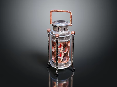 Decorative Metal Lantern With Copper Silver Handle Glass Panels And Stand Base 3d model