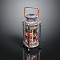 Decorative Metal Lantern With Copper Silver Handle Glass Panels And Stand Base
