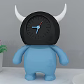 Blue Cartoon Clock Figure With White Horns Purple Flowers And Green Plants