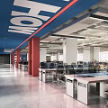 Science and technology blue red office open office area open office area office hall chip 3d model