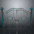 Teal Iron Garden Gate With Symmetric Design Diamond Patterns And Side Pillars