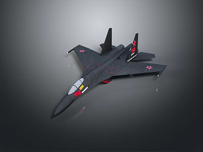 Black Fighter Jet Model With Red Star Symbols Sleek Design And Red Wing Tail Details 3d model