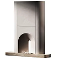 Modern Gray Concrete Fireplace With Arch Design Sleek Shape And Warm Interior Light 3d model