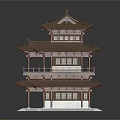 Ancient Chinese Architecture Three Story Wooden Structure With Traditional Roof And Overhanging Eaves