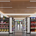 Spacious Modern Supermarket With Comfortable Seating Area And Full Range Of Neat Product Shelves