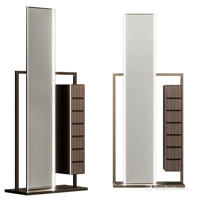Modern Floor Lamp With Metal Frame And Wooden Storage Drawers Design 3d model 