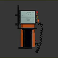 Handheld Household Device With Digital Display Colored Buttons Black And Orange Design And Spiral Cable