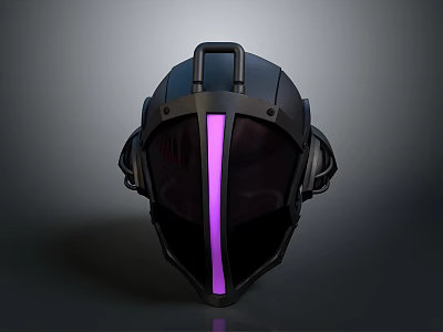 Advanced Weapon Helmet With Black Design Purple Stripe And Side Mounted Futuristic Gear 3d model