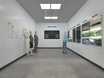 Modern Office Interior With Whiteboard Charts People Standing Fourcise Sign And Cabinets 3d model