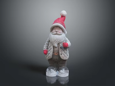 Santa Claus Decorative Figurine With Red White Hat White Beard Gray Coat And Red Gloves 3d model