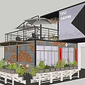 Modern Bar Exterior With Outdoor Seating Umbrellas Artistic Graffiti Wall And Green Plants