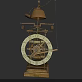 Vintage Mechanical Clock With Exposed Gears Brass Bell And Wooden Base