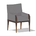 Stylish Gray Fabric Armchair With Dark Wooden Arms And Stitched Details
