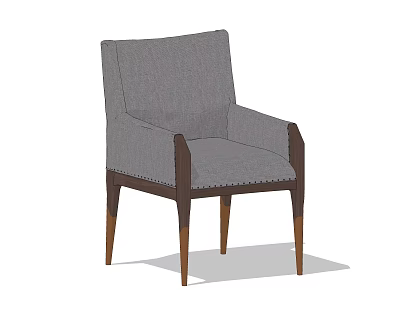 Stylish Gray Fabric Armchair With Dark Wooden Arms And Stitched Details 3d model