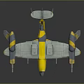 Yellow And Silver 3D Airplane Model With Twin Propellers And Detailed Wing Structure
