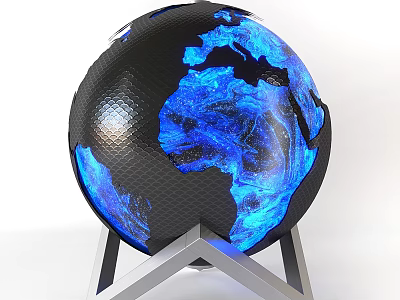 Globe Shaped Table Lamp With Blue Light Black And Blue Design And Metal Stand 3d model