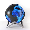 Globe Shaped Table Lamp With Blue Light Black And Blue Design And Metal Stand