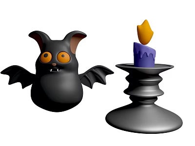 Halloween Themed Decorative Display With Black Bat Ornament And Purple Candle Holder Design 3d model