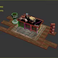 Stylish Wooden Desk Furniture With Patterned Rug Green Lamp Desk Stationery And Stack Of Books