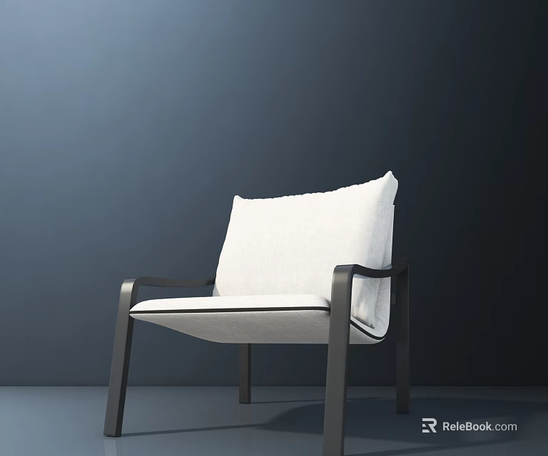 Modern Leisure Chair With White Cushion And Metal Frame Minimalist Interior Design 3d model 
