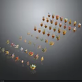 Colorful Small Plant Ornaments Arranged In Flowing Pattern On Black Background