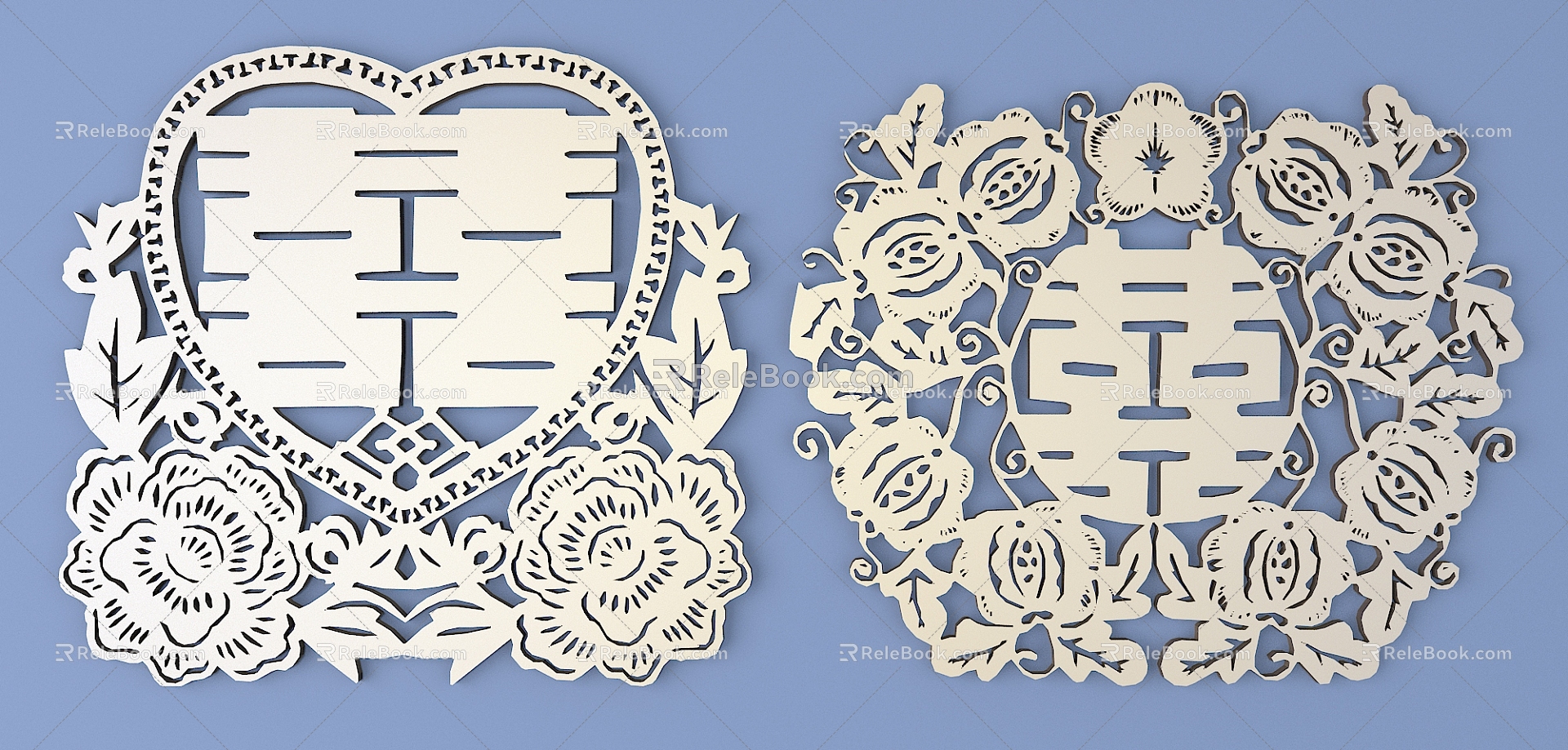 Chinese Happy Character Paper-cut Carved Hollow Carved 3d model