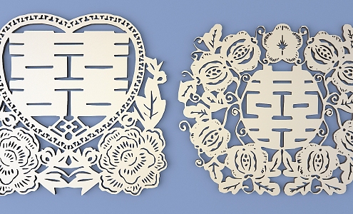 Chinese Happy Character Paper-cut Carved Hollow Carved 3d model