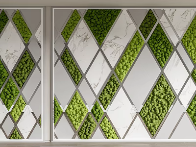 Feature Wall Design With Green Moss And Marble Diamond Shaped Panels 3d model